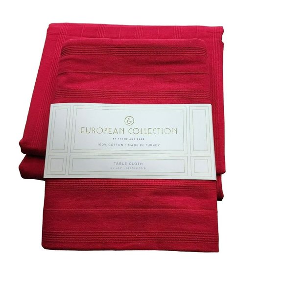 60x84in  Red Lino‎ Cotton Christmas Holiday Tablecloth Oblong or Rectangle Table - Picture 8 of 8